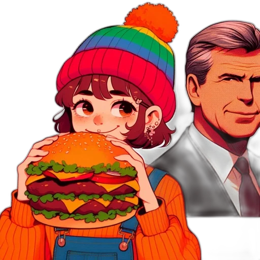 food, hat, pixel art, vaporwave transparent PNG cut-out