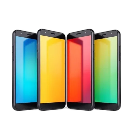 collection, five, smartphones, colorful transparent PNG cut-out