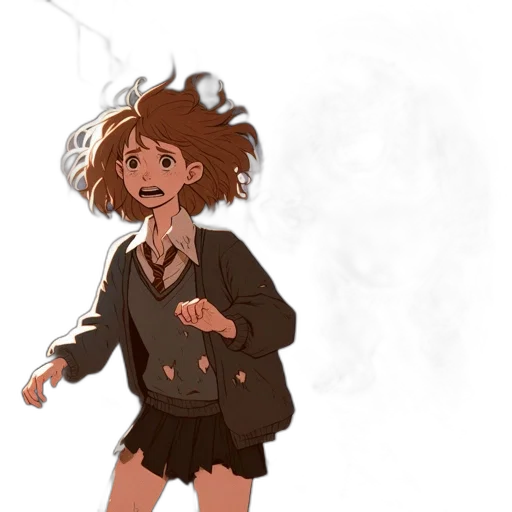 jacket, hair, creature, staff transparent PNG cut-out