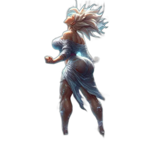 dress, hair, staff, creature transparent PNG cut-out