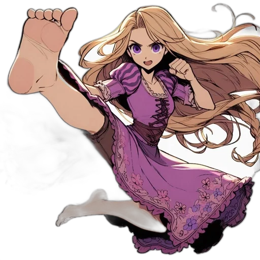 dress, shoes, staff, hair transparent PNG cut-out