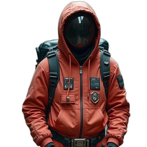 jacket, staff, mask, cyberpunk transparent PNG cut-out