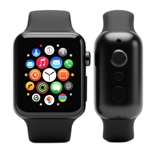 black, smartwatch, square, face transparent PNG cut-out