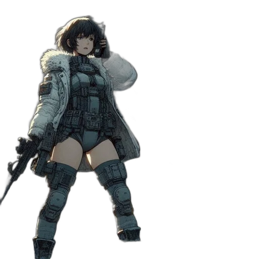 jacket, weapon, concept art, cyberpunk transparent PNG cut-out