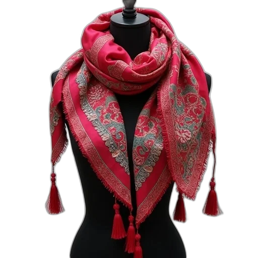 red, embroidery, scarfs, fashion transparent PNG cut-out