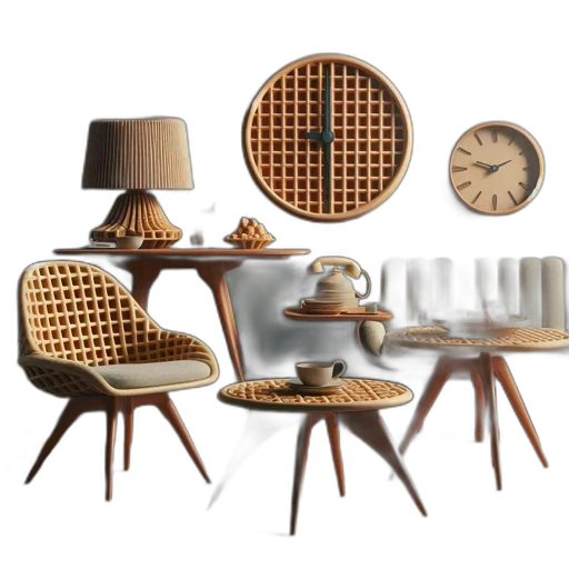 furniture, 3d render, earth tones, golden transparent PNG cut-out