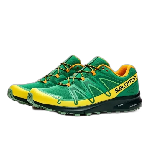 shoes, pair, green, yellow transparent PNG cut-out