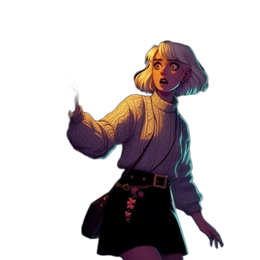 jacket, dress, creature, staff transparent PNG cut-out