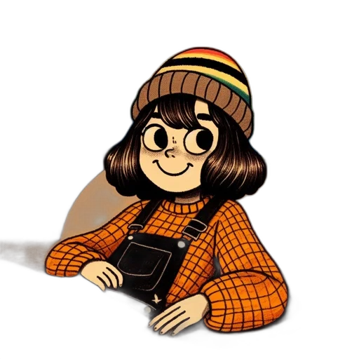 hat, jacket, hair, staff transparent PNG cut-out