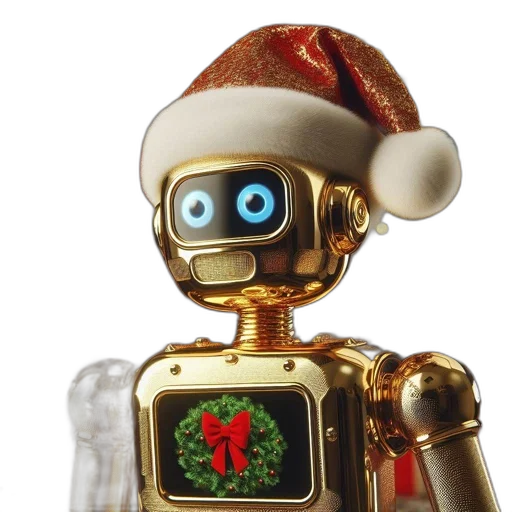 robot, 3d render, gold, santa transparent PNG cut-out