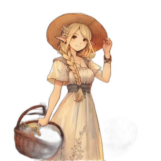dress, hat, staff, weapon transparent PNG cut-out