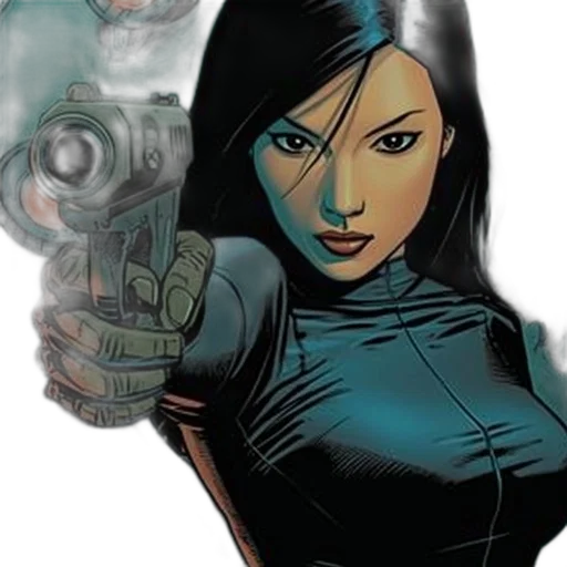 comic book art, concept art, woman, gun transparent PNG cut-out