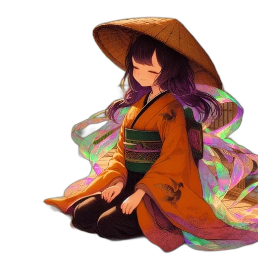 dragon, dress, hat, staff transparent PNG cut-out