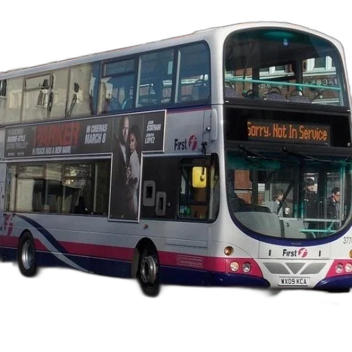 photorealistic, 3d render, city street, double-decker transparent PNG cut-out