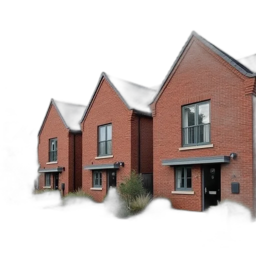 building, 3d render, photorealistic, three transparent PNG cut-out