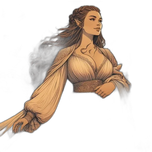 dress, hair, staff, concept art transparent PNG cut-out