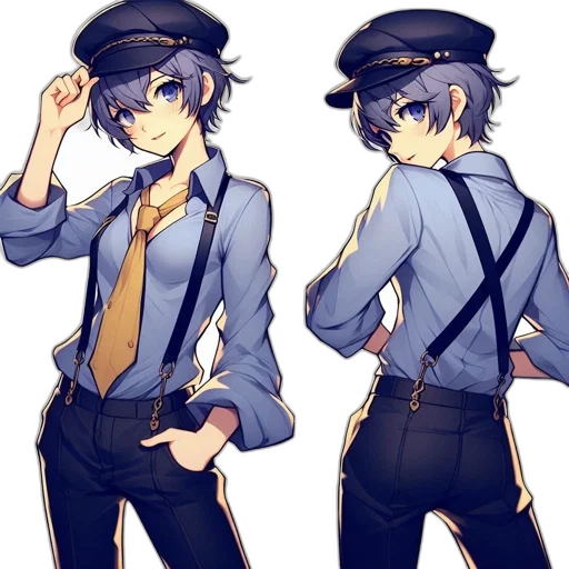 staff, hat, jacket, anime transparent PNG cut-out