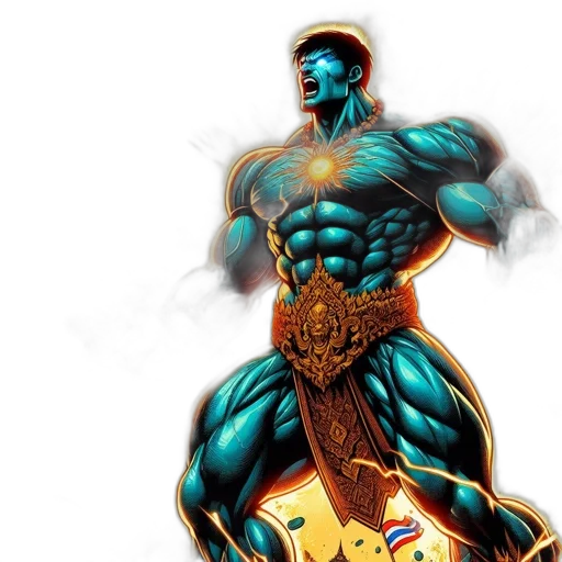 comic book art, concept art, blue, muscular transparent PNG cut-out