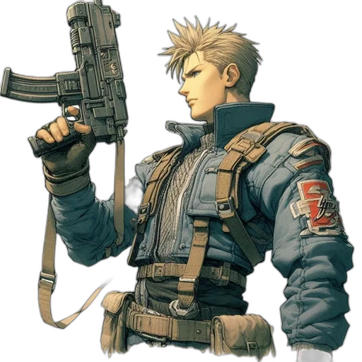 weapon, jacket, staff, concept art transparent PNG cut-out