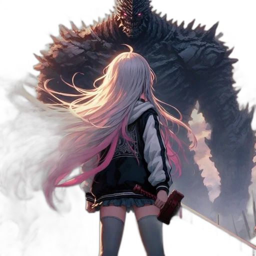 dragon, jacket, sword, creature transparent PNG cut-out