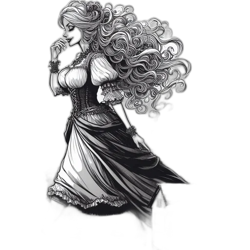 dress, hair, staff, crown transparent PNG cut-out