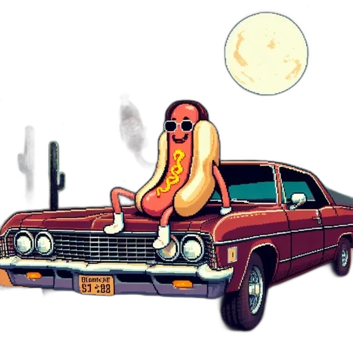 car, concept art, pixel art, cartoon transparent PNG cut-out