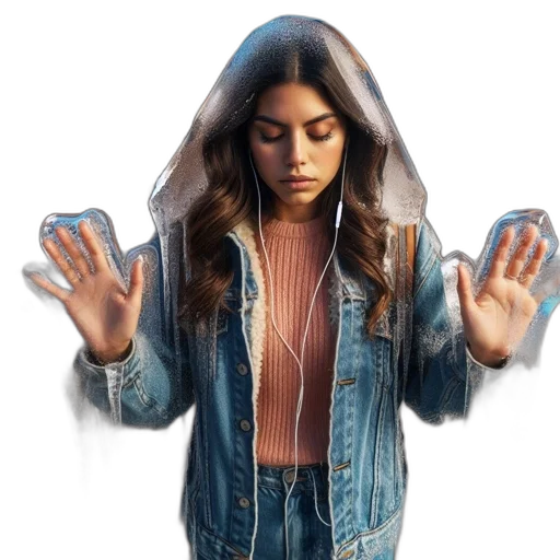 jacket, hair, jewelry, dress transparent PNG cut-out