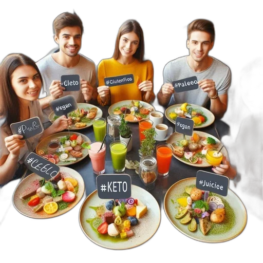 food, photorealistic, 3d render, five transparent PNG cut-out