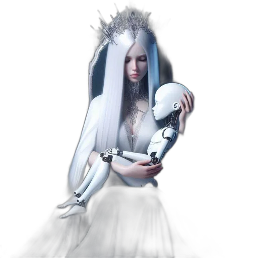 robot, dress, crown, sword transparent PNG cut-out