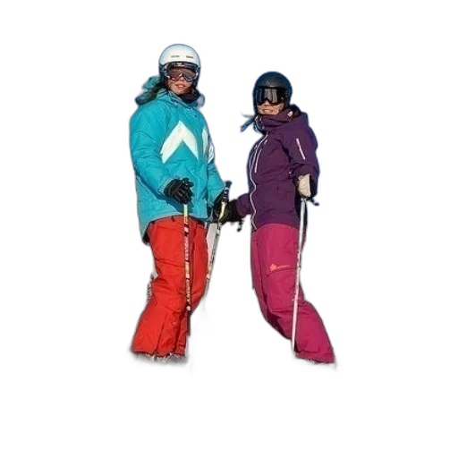 jacket, two, skiers, pose transparent PNG cut-out