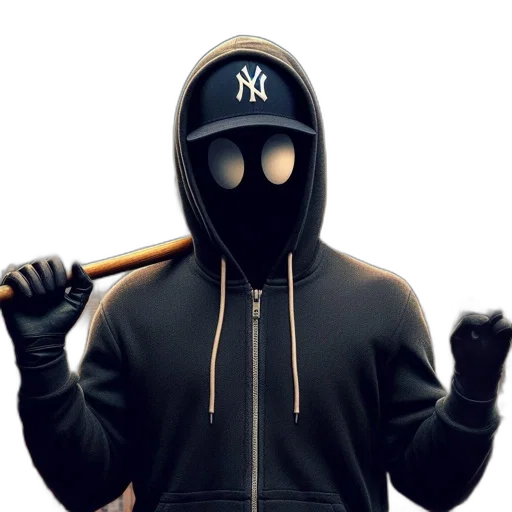 mask, jacket, staff, weapon transparent PNG cut-out