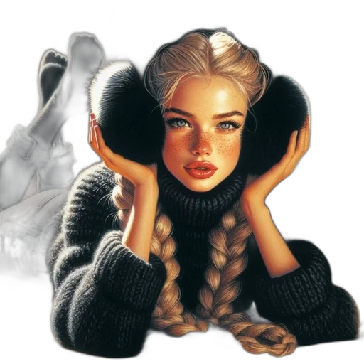 jacket, hair, jewelry, mask transparent PNG cut-out