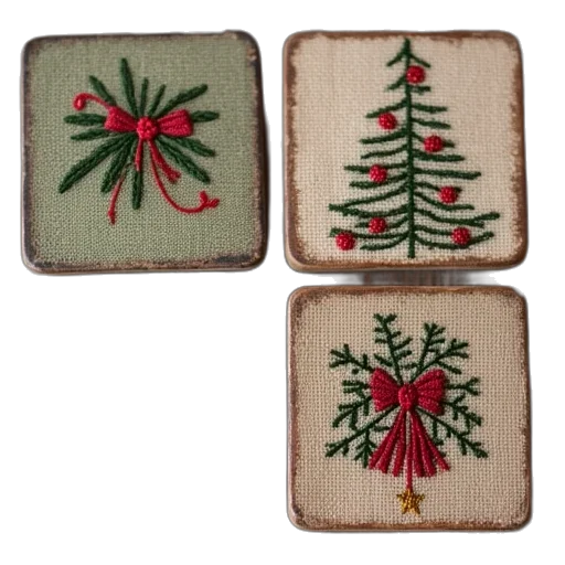 four, vintage, needled, christmas transparent PNG cut-out