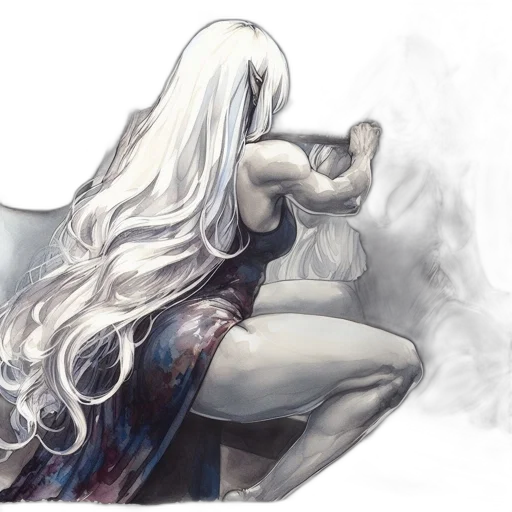 dragon, dress, hair, weapon transparent PNG cut-out