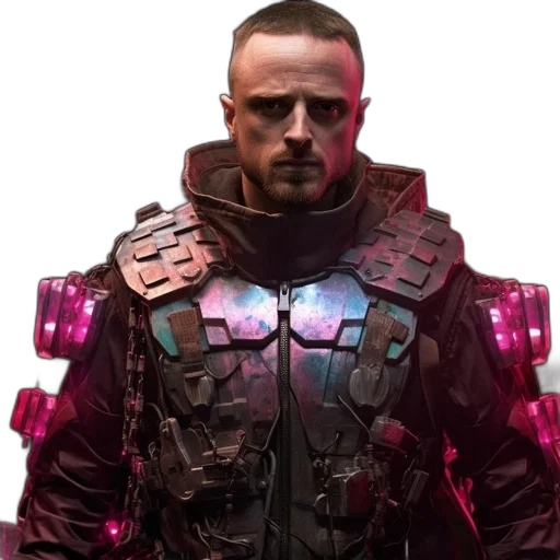 jacket, robot, face, cyberpunk transparent PNG cut-out