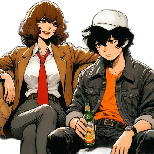 jacket, hat, comic book art, anime transparent PNG cut-out