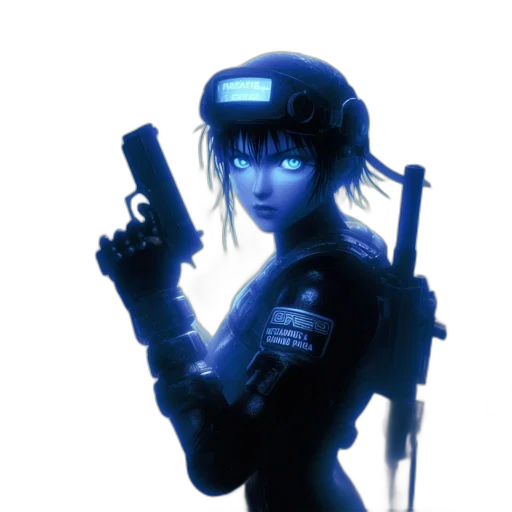 robot, weapon, staff, cyberpunk transparent PNG cut-out