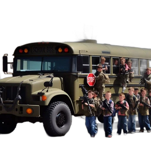 concept art, military-themed, school, bus transparent PNG cut-out