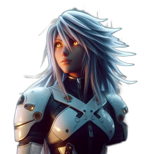 robot, face, hair, sword transparent PNG cut-out