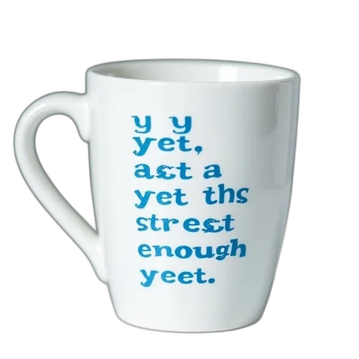 white, mug, blue, text transparent PNG cut-out