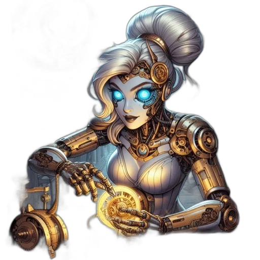 robot, jewelry, staff, fantasy art transparent PNG cut-out