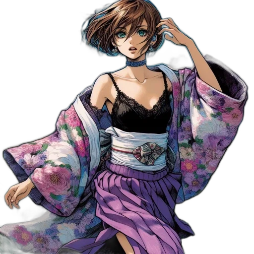 dress, staff, flower, concept art transparent PNG cut-out