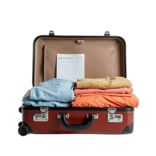 jacket, earth tones, suitcase, different transparent PNG cut-out