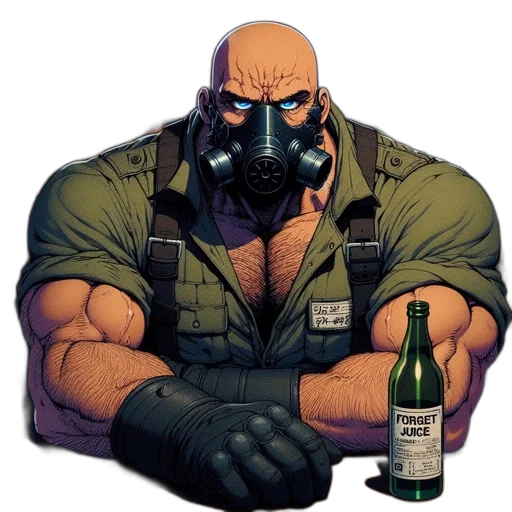 mask, jacket, bottle, comic book art transparent PNG cut-out