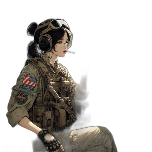 weapon, jacket, staff, face transparent PNG cut-out
