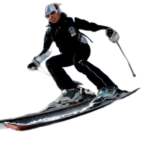 photorealistic, skier, black, blue transparent PNG cut-out