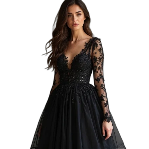 dress, dark, monochrome, front transparent PNG cut-out