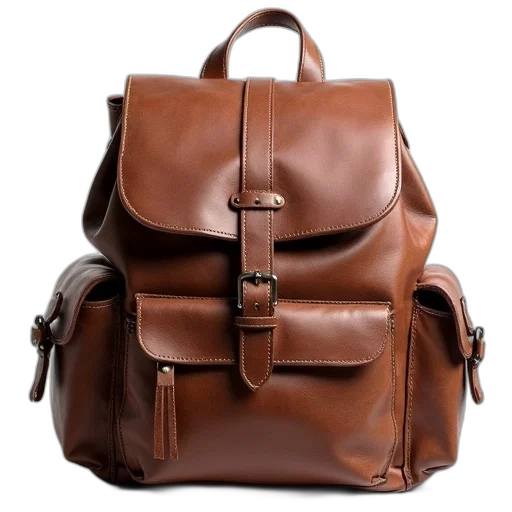 earth tones, brown, leather, backpack transparent PNG cut-out
