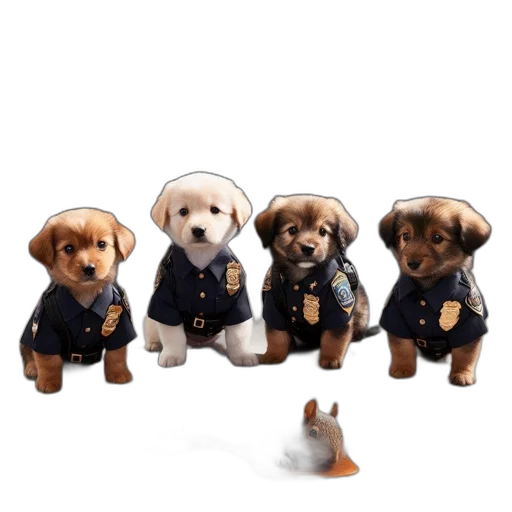 staff, 3d render, four, puppies transparent PNG cut-out