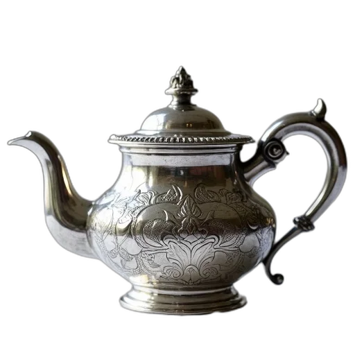 photorealistic, 3d render, silver, teapot transparent PNG cut-out